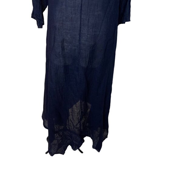 Luna Luz Maxi Dress Size Medium Blue Crossover Asymmetric Hem Lagenlook Linen - Picture 10 of 15